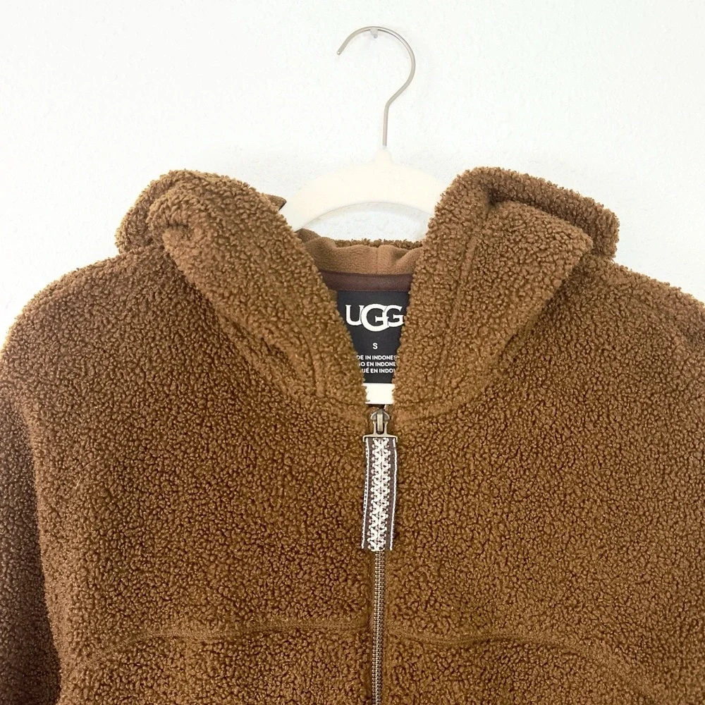UGG-Braid Full-Zip Hoodie Brown Sherpa Jacket Gorpcore Outdoor Fleece Men's S